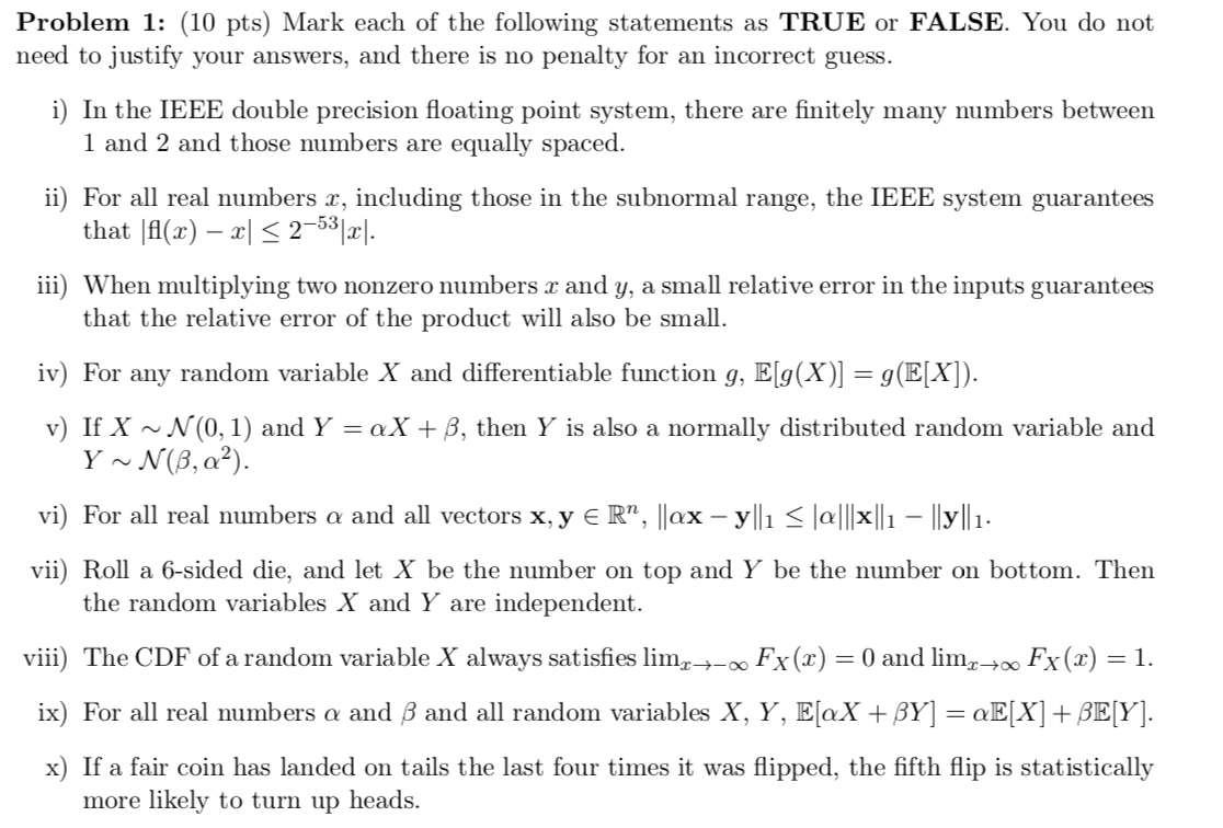 Solved Problem 1 10 Pts Mark Each Of The Following Sta Chegg Com