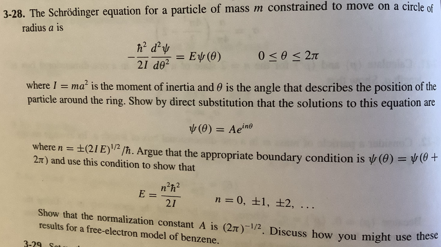 Solved 3-28. The Schrödinger equation for a particle of mass | Chegg.com