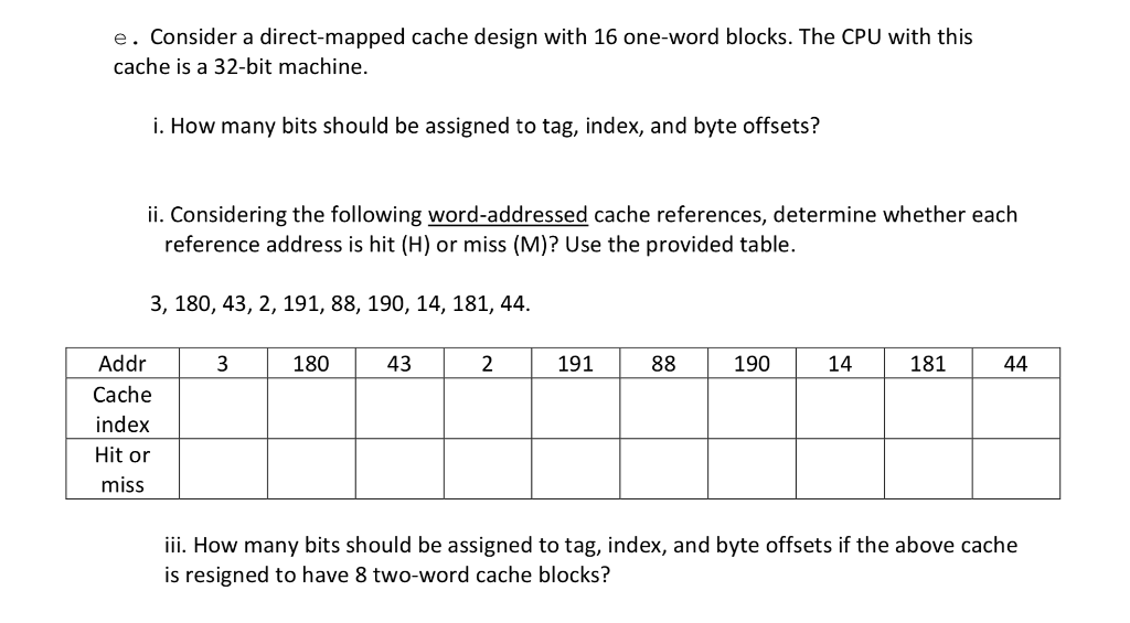 direct mapped cache tag index offset