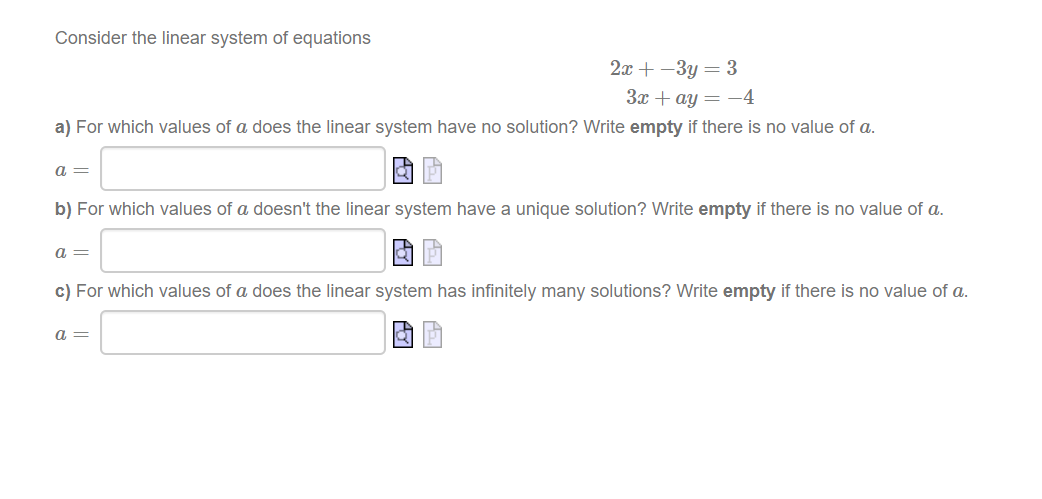 Solved Consider the linear system of equations 2.C + 3y = 3 | Chegg.com