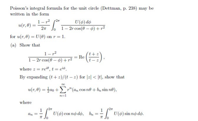 Poisson's integral formula for the unit circle | Chegg.com