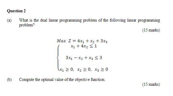 Solved (a) What is the dual linear programming problem of | Chegg.com