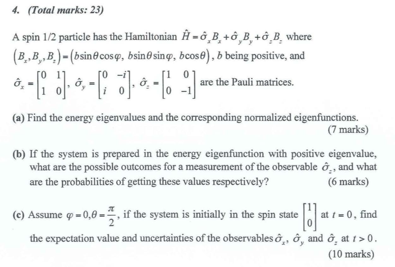 Solved 4 Total Marks 23 A Spin 1 2 Particle Has The H Chegg Com