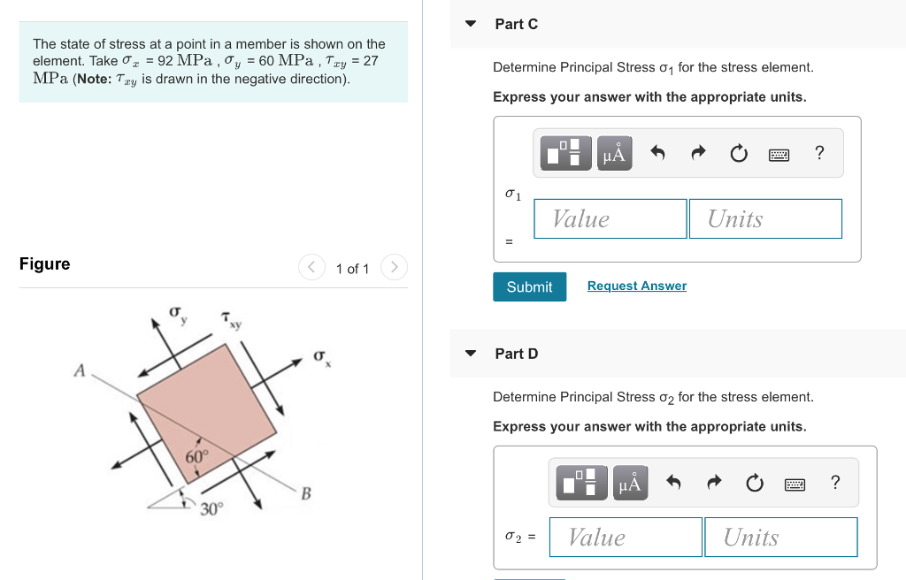 Solved Part C The state of stress at a point in a member is | Chegg.com