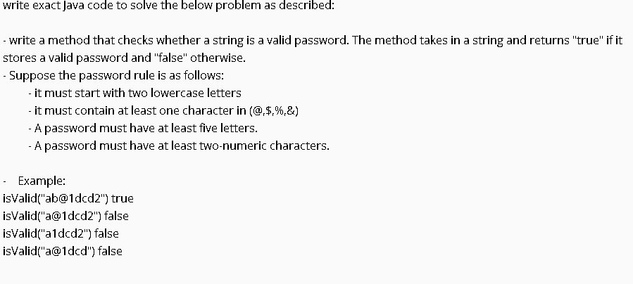 Solved write exact Java code to solve the below problem as | Chegg.com