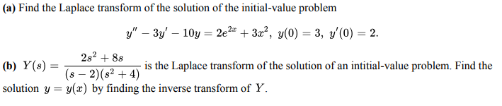 Solved (a) Find the Laplace transform of the solution of the | Chegg.com