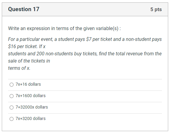 Solved Question 17 5 pts Write an expression in terms of the | Chegg.com