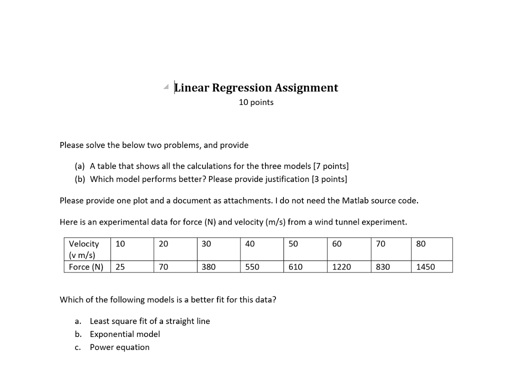 assignment for linear regression