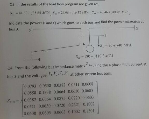 Solved Q3. If the results of the load flow program are given | Chegg.com