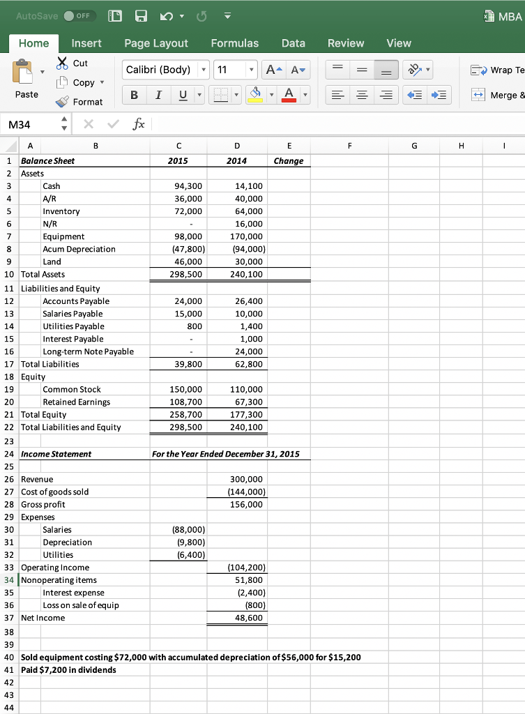 Solved Use the information on the Excel worksheet (linked | Chegg.com