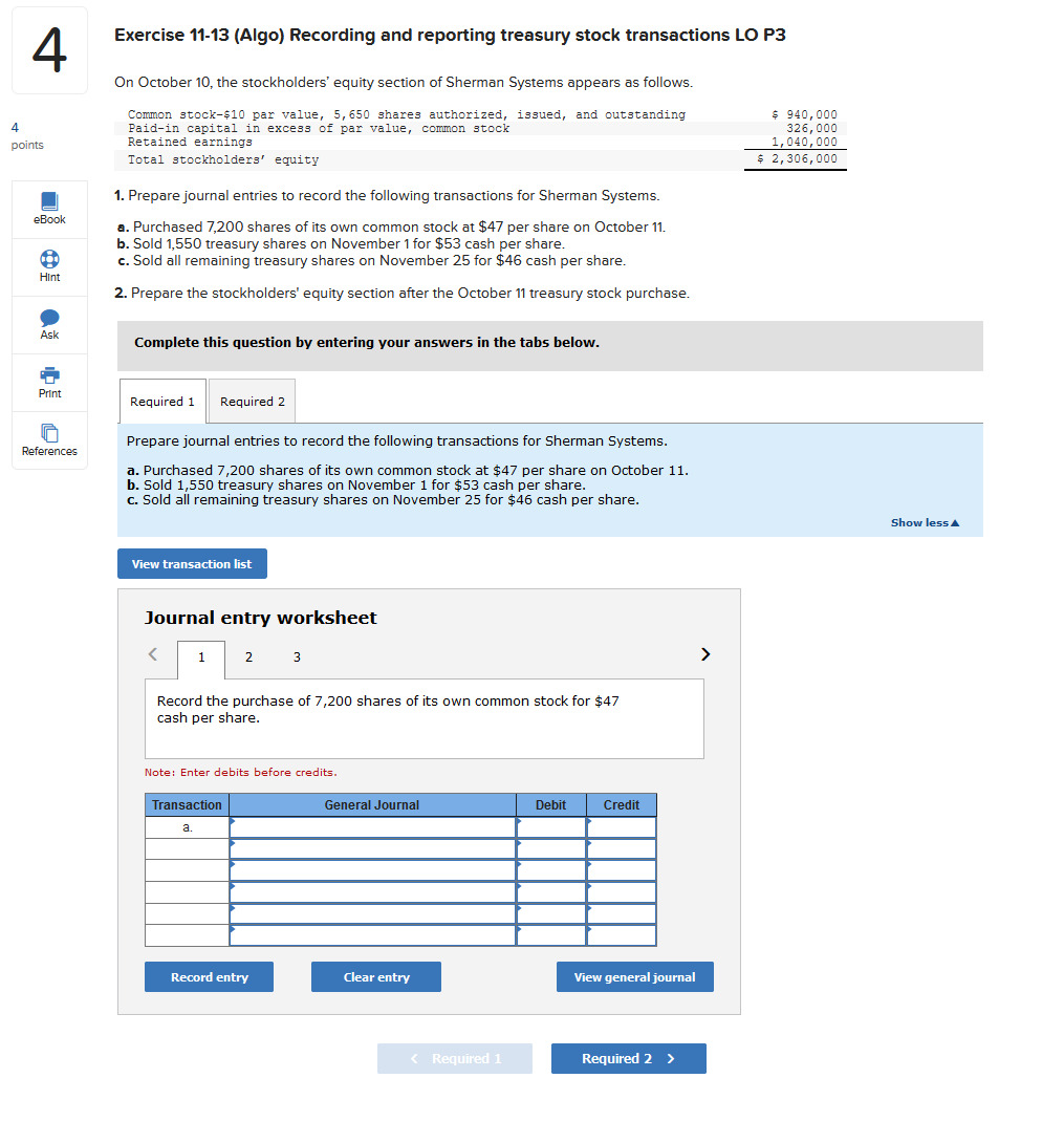 Solved Exercise 11-13 (Algo) Recording And Reporting | Chegg.com