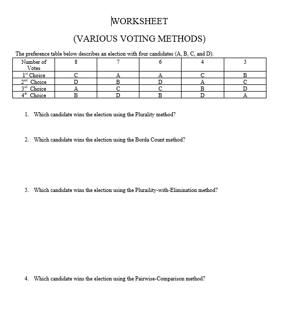 Voting Tie Breakers. With each method described – plurality method