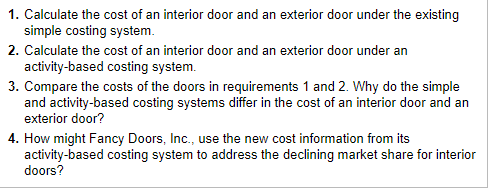 1. Calculate The Cost Of An Interior Door And An | Chegg.com