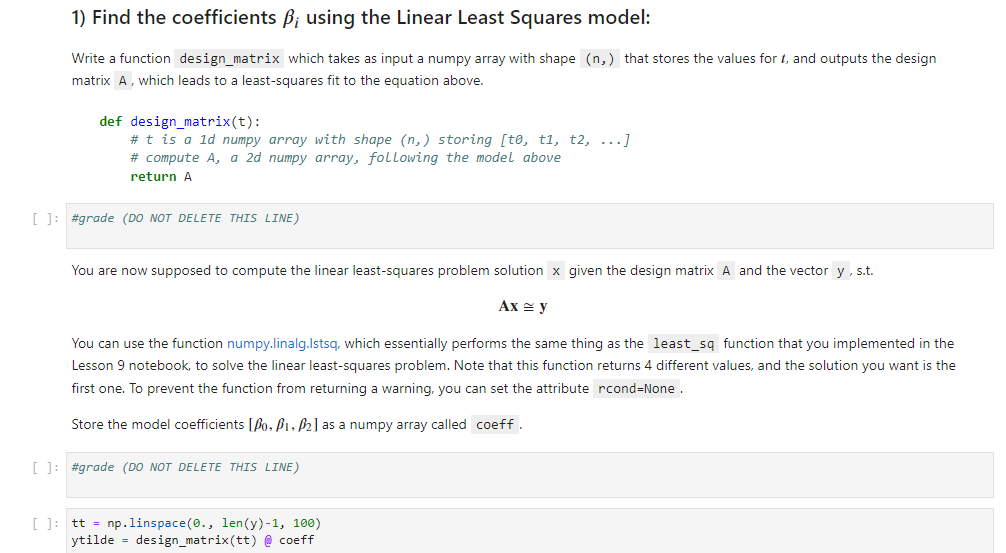 Solved 1) Find the coefficients ß; using the Linear Least | Chegg.com