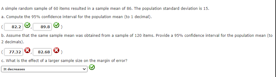 Solved A simple random sample of 60 items resulted in a | Chegg.com