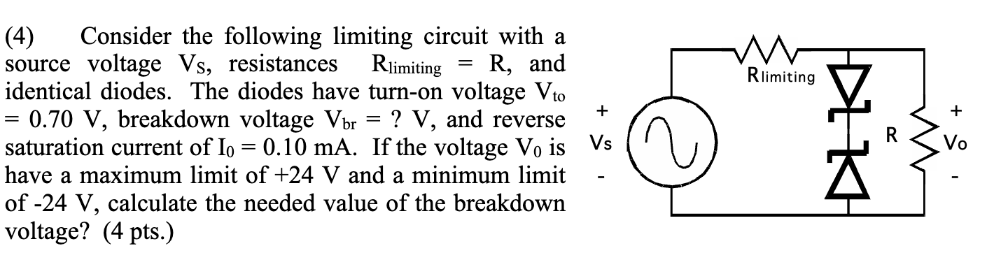 Solved (4) Consider the following limiting circuit with a | Chegg.com