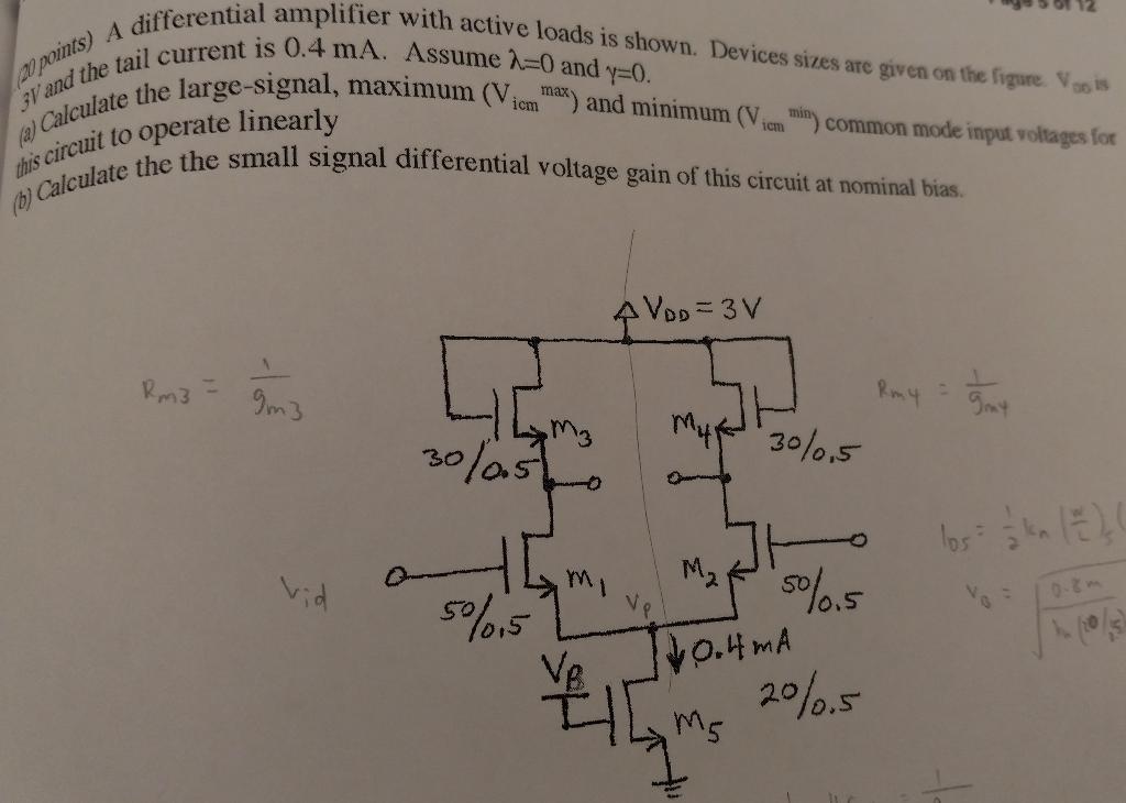 Solved pop opints) A differential amplifier with active | Chegg.com