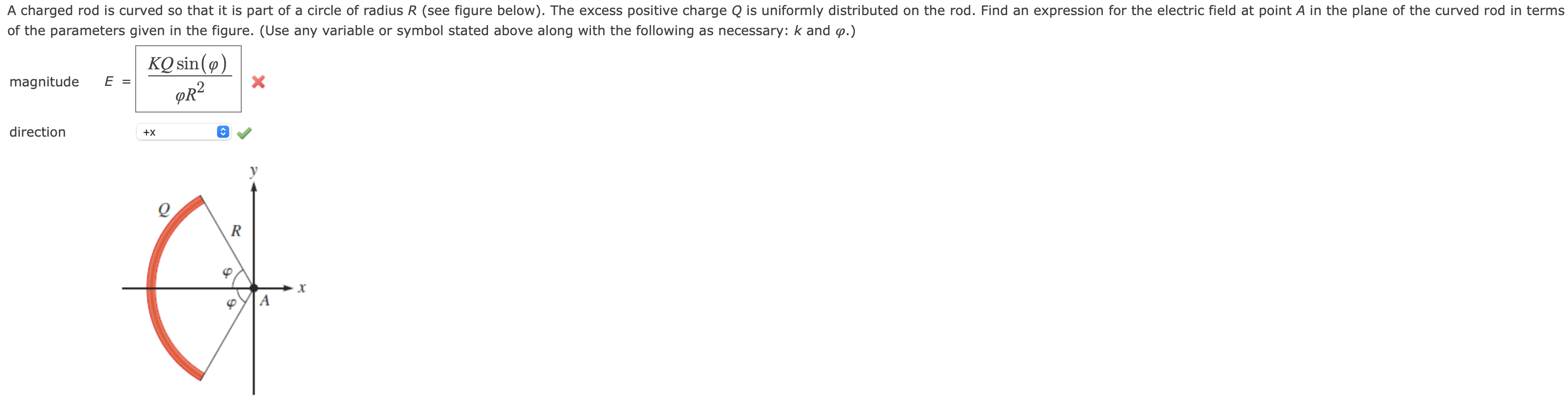 Solved A charged rod is curved so that it is part of a | Chegg.com