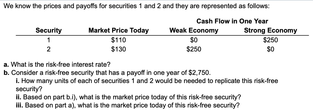 We Know The Prices And Payoffs For Securities 1 And 2 | Chegg.com