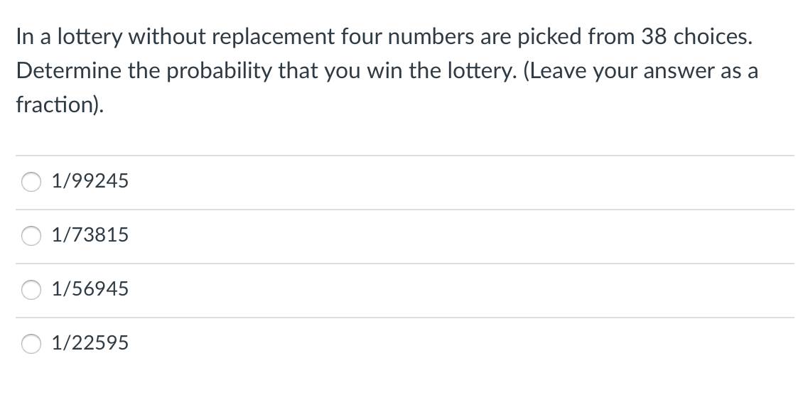 Solved In a lottery without replacement four numbers are | Chegg.com