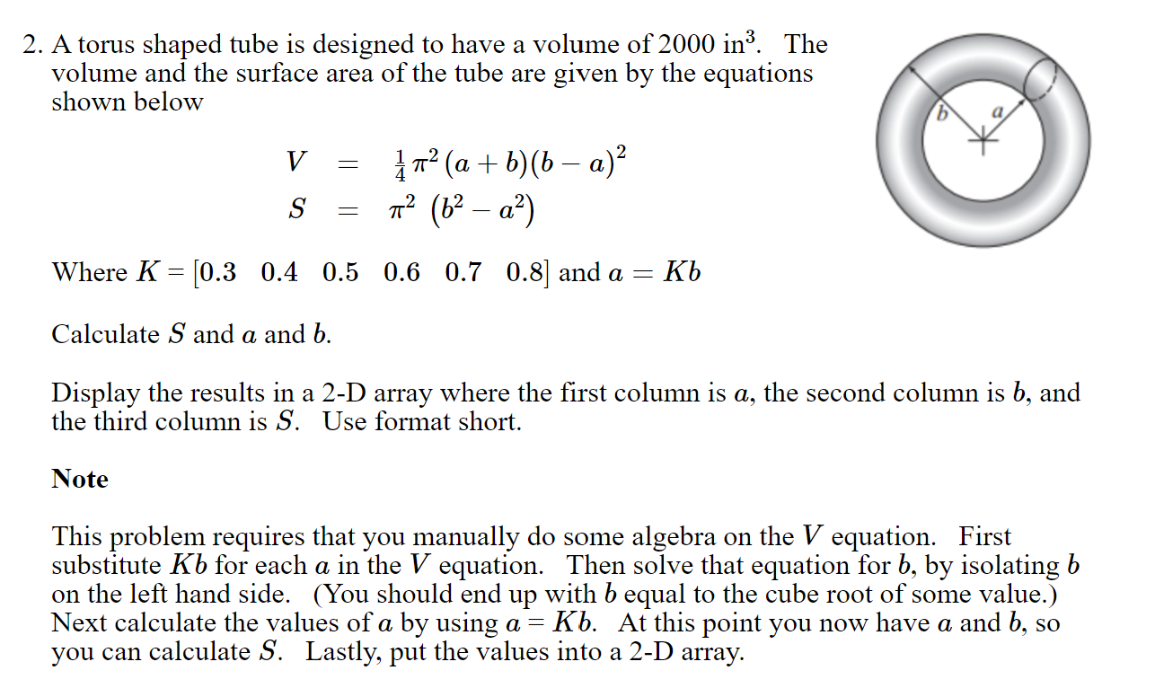 Solved 2. A Torus Shaped Tube Is Designed To Have A Volume 