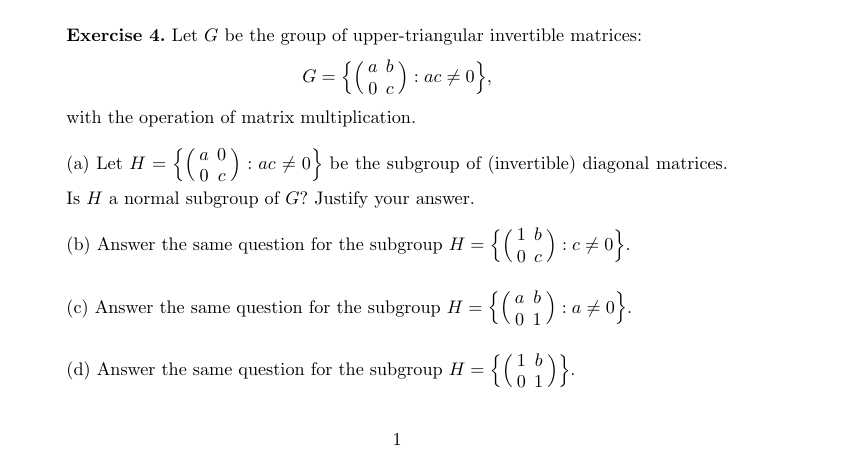 Solved Exercise 4. Let G be the group of upper-triangular | Chegg.com