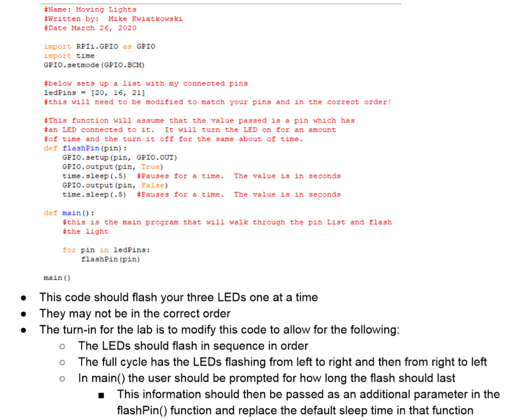 Solved #Name: Moving Lights #Written by: Mike Kwiatkowski | Chegg.com
