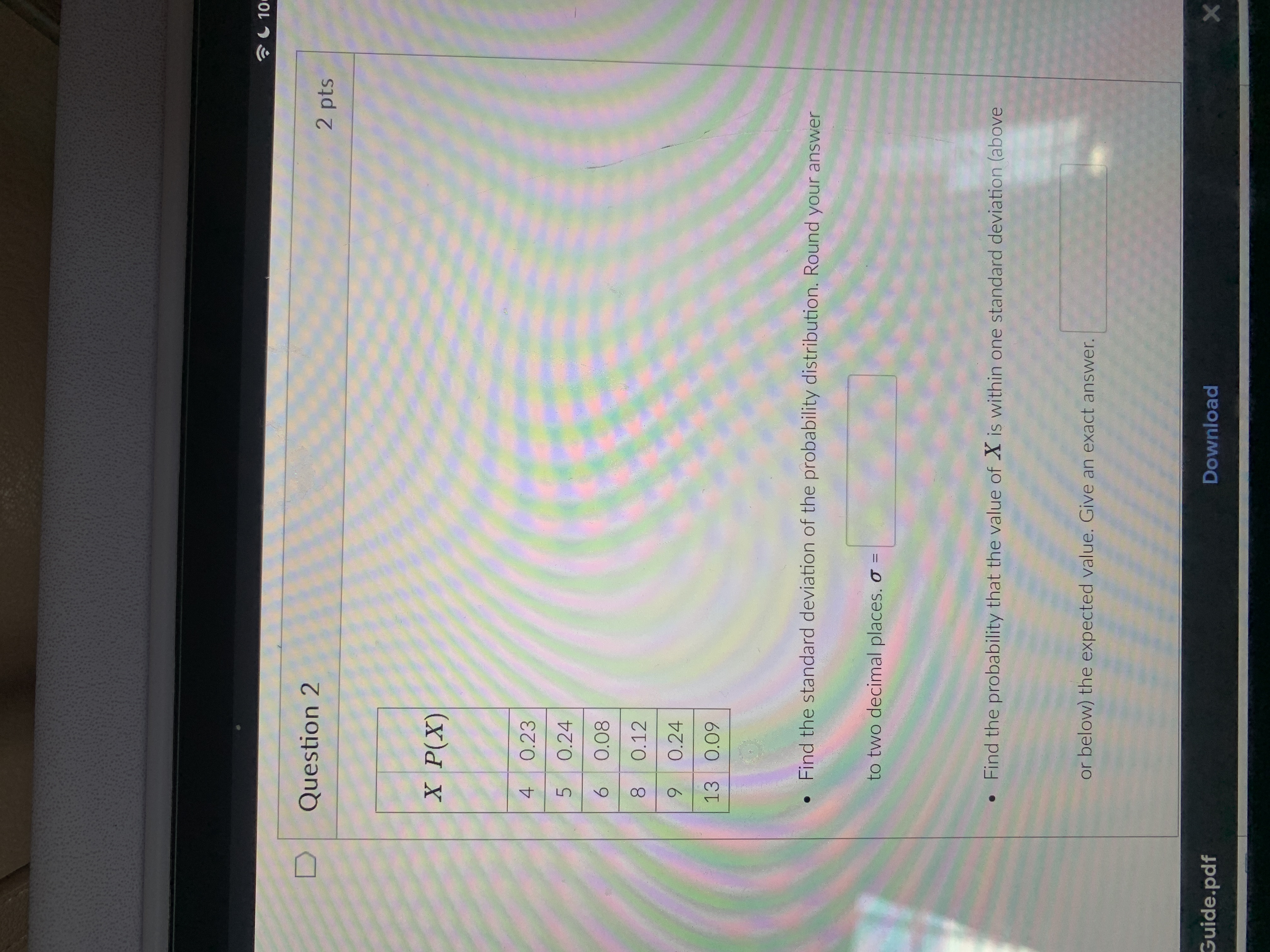 Solved Question 2Find the standard deviation of ﻿the