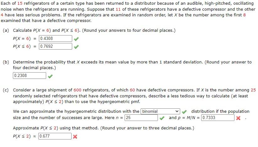 Solved Each of 15 refrigerators of a certain type has been | Chegg.com