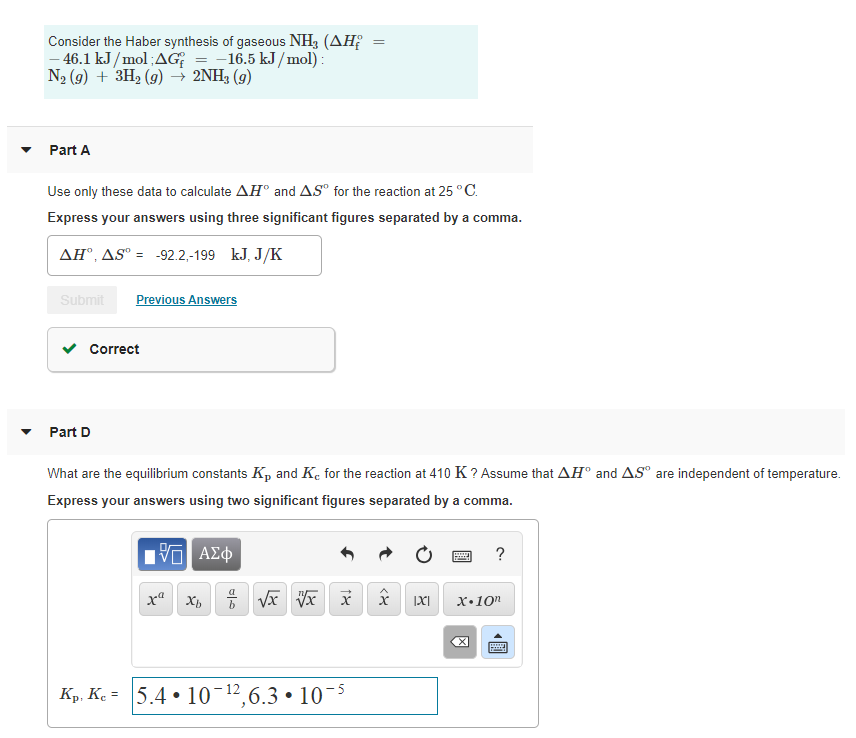 Solved How to find Kc and Kp for a Haber synthesis