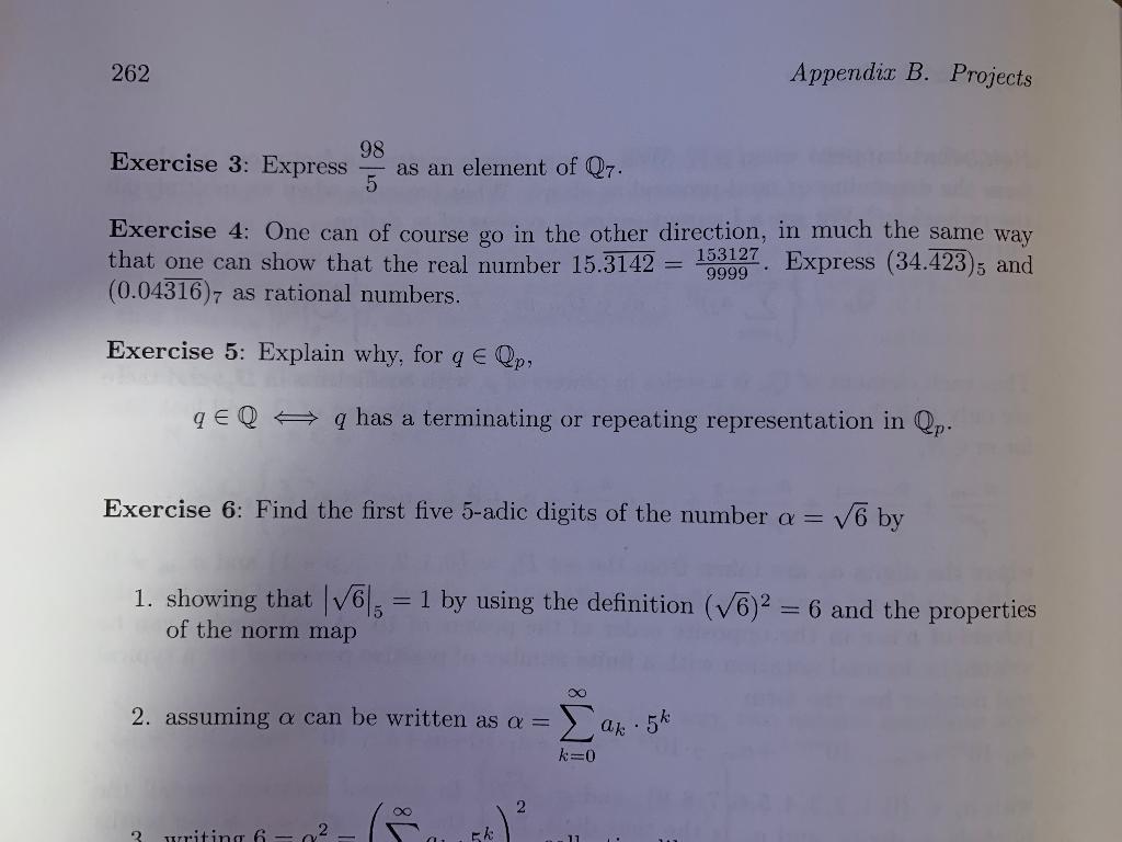 Solved 262 Appendix B. Projects 98 Exercise 3: Express as an | Chegg.com