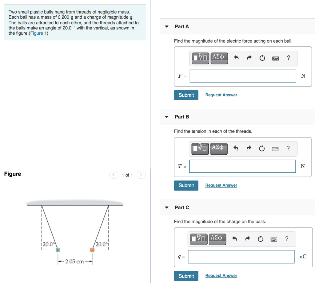 Solved Two small plastic balls hang from threads of