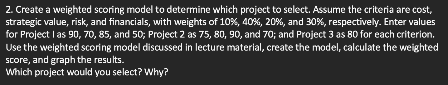 Solved 2. Create a weighted scoring model to determine which | Chegg.com