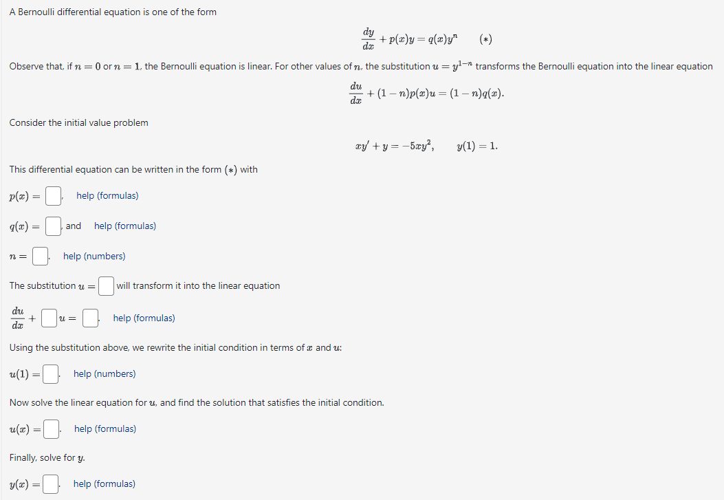 Solved A Bernoulli differential equation is one of the form | Chegg.com