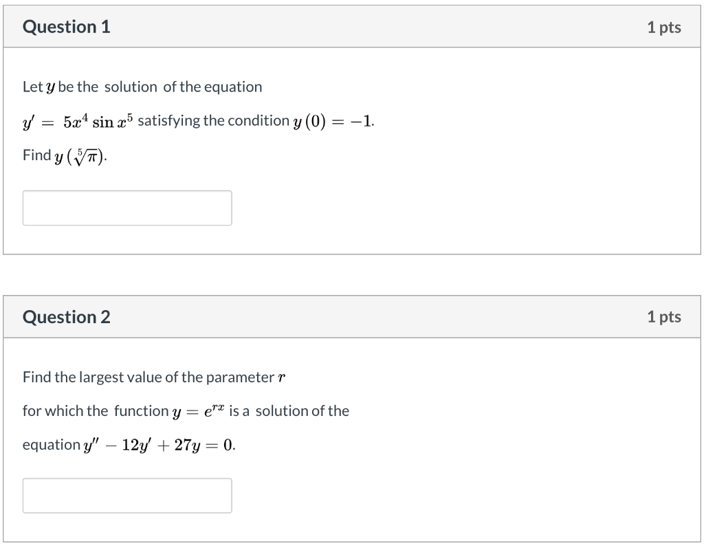 Solved Question 1 1 Pts Let Y Be The Solution Of The | Chegg.com