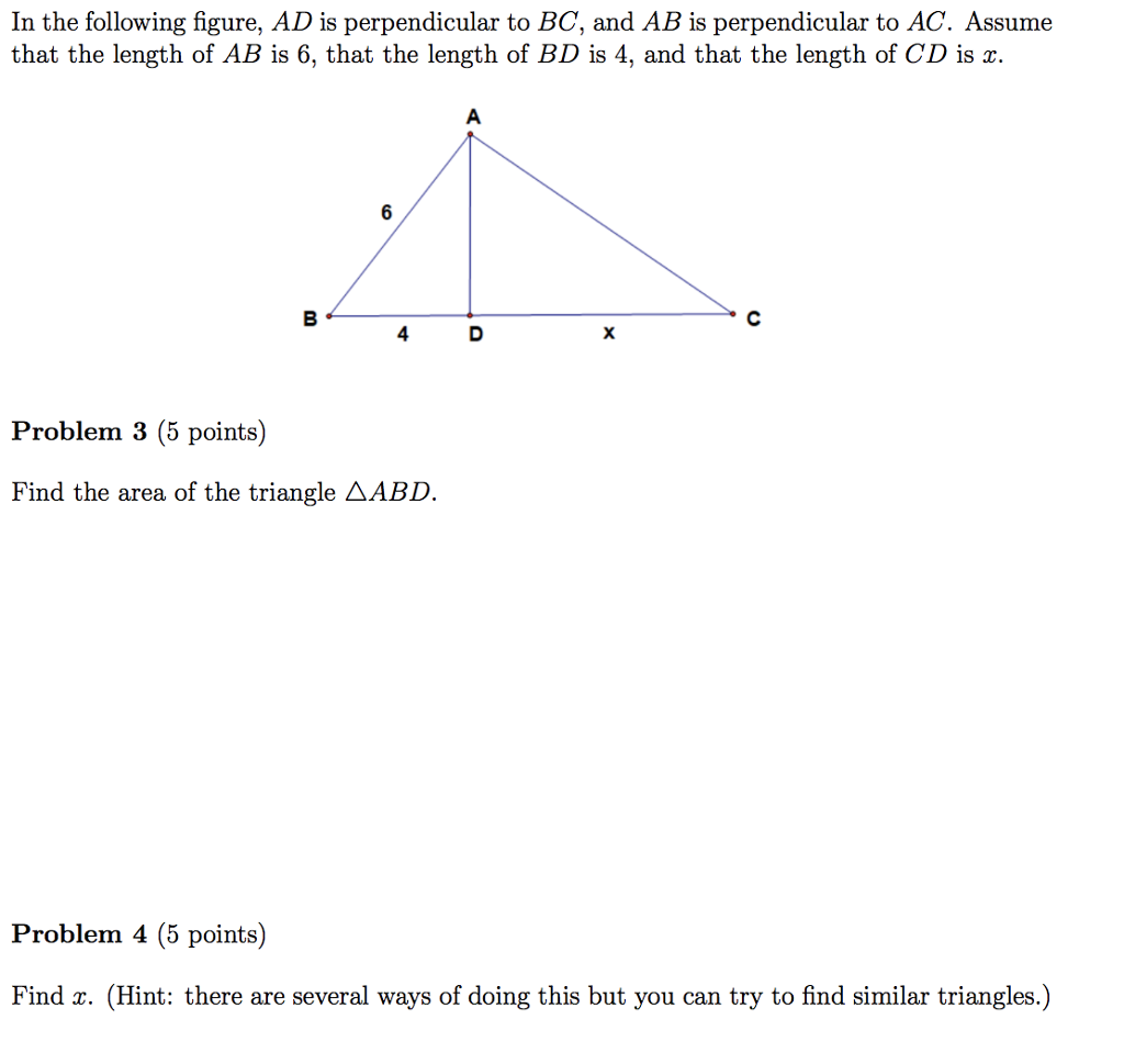 Solved In the following figure, AD is perpendicular to BC, | Chegg.com