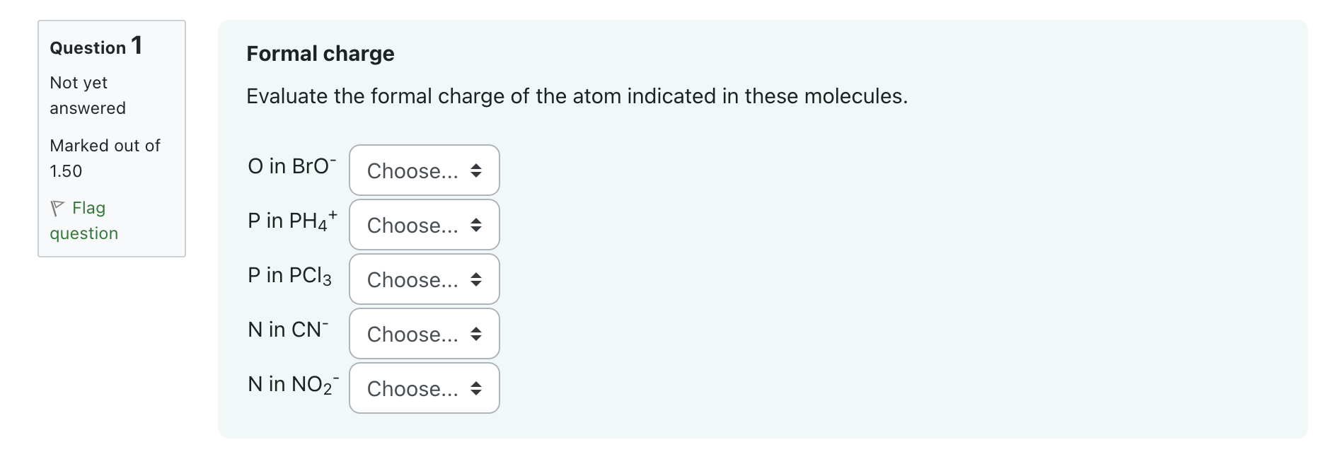 Solved Formal Charge Evaluate The Formal Charge Of The Atom | Chegg.com