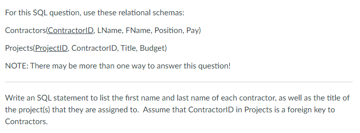 Solved Write an SQL statement to list the first name and | Chegg.com