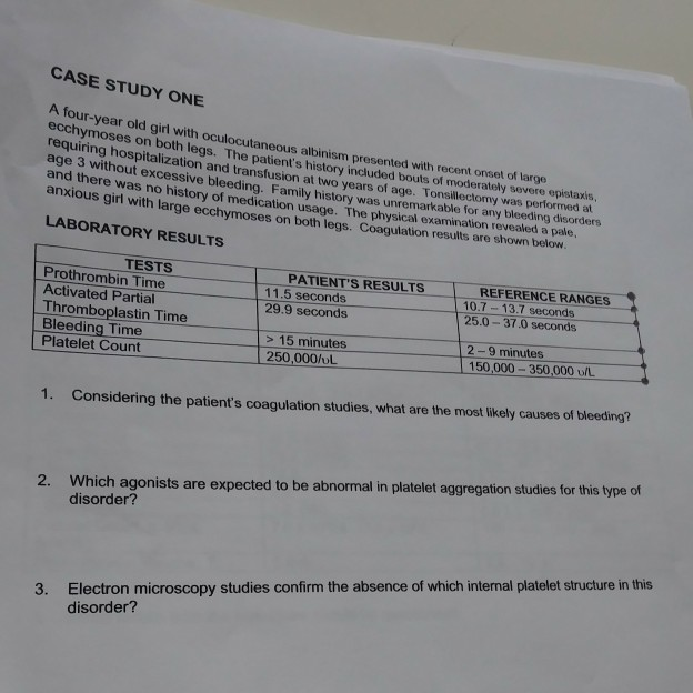 Solved Coagulation Case Studies Case #1 Patient: A 39 year