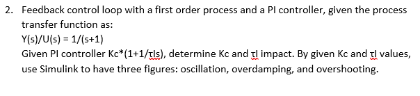 Solved Feedback control loop with a first order process and | Chegg.com