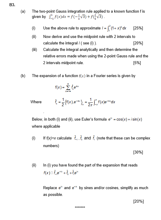 Solved B3. (a) The Two-point Gauss Integration Rule Applied 