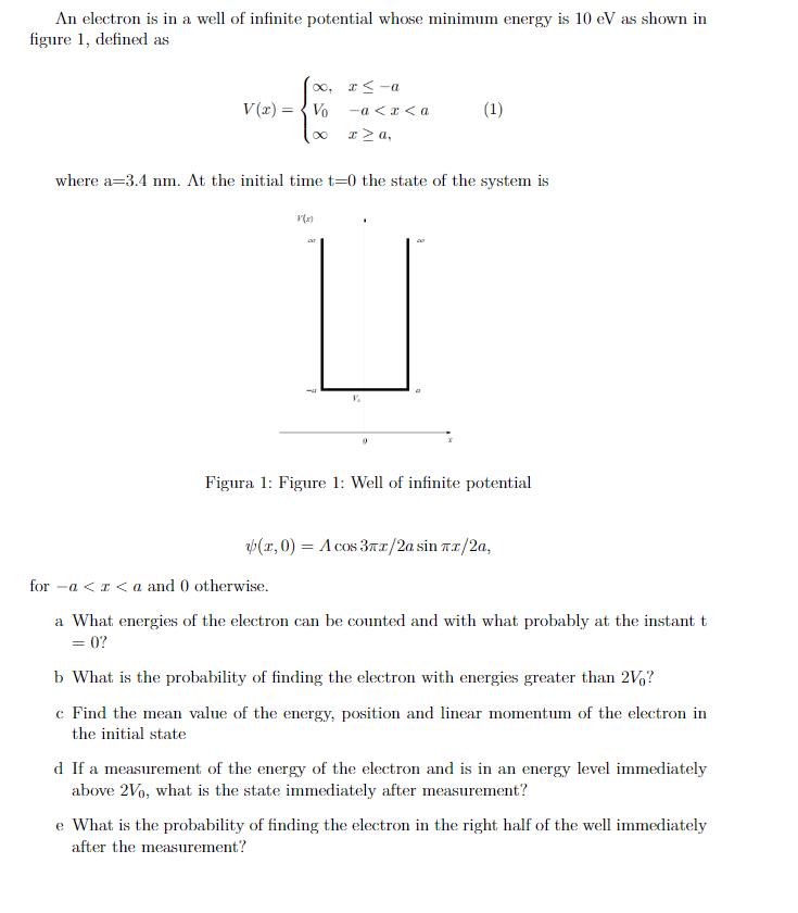 Solved An electron is in a well of infinite potential whose | Chegg.com