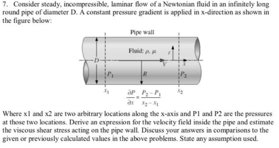 Solved 7. Consider Steady, Incompressible, Laminar Flow Of A | Chegg.com