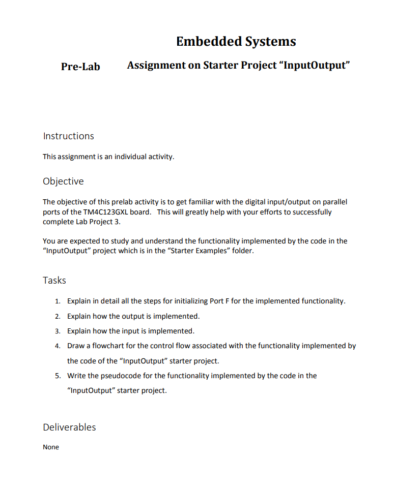 Embedded Systems Assignment On Starter Project | Chegg.com