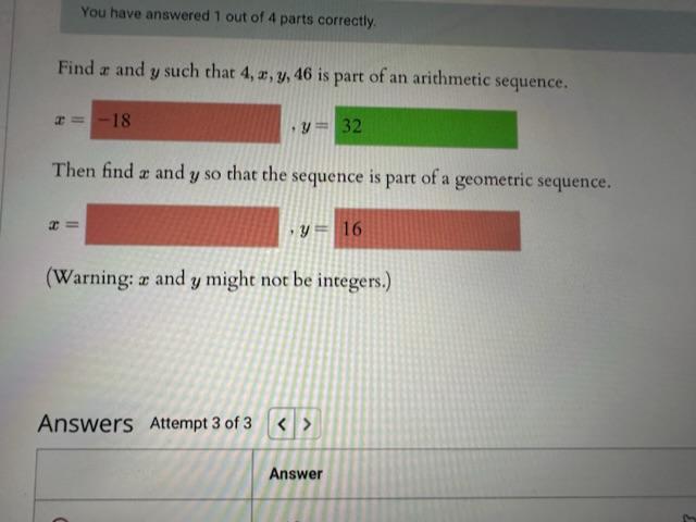 Solved You have answered 1 out of 4 parts correctly. Find x | Chegg.com