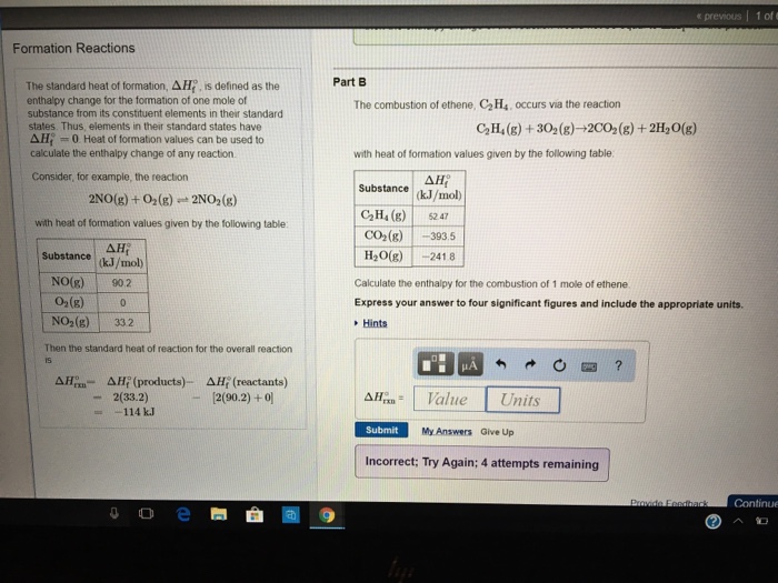 Solved x premous 1 of Formation Reactions Part B The | Chegg.com