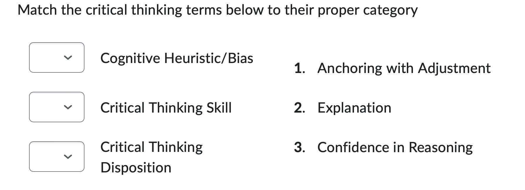 assessment critical thinking matching type brainly