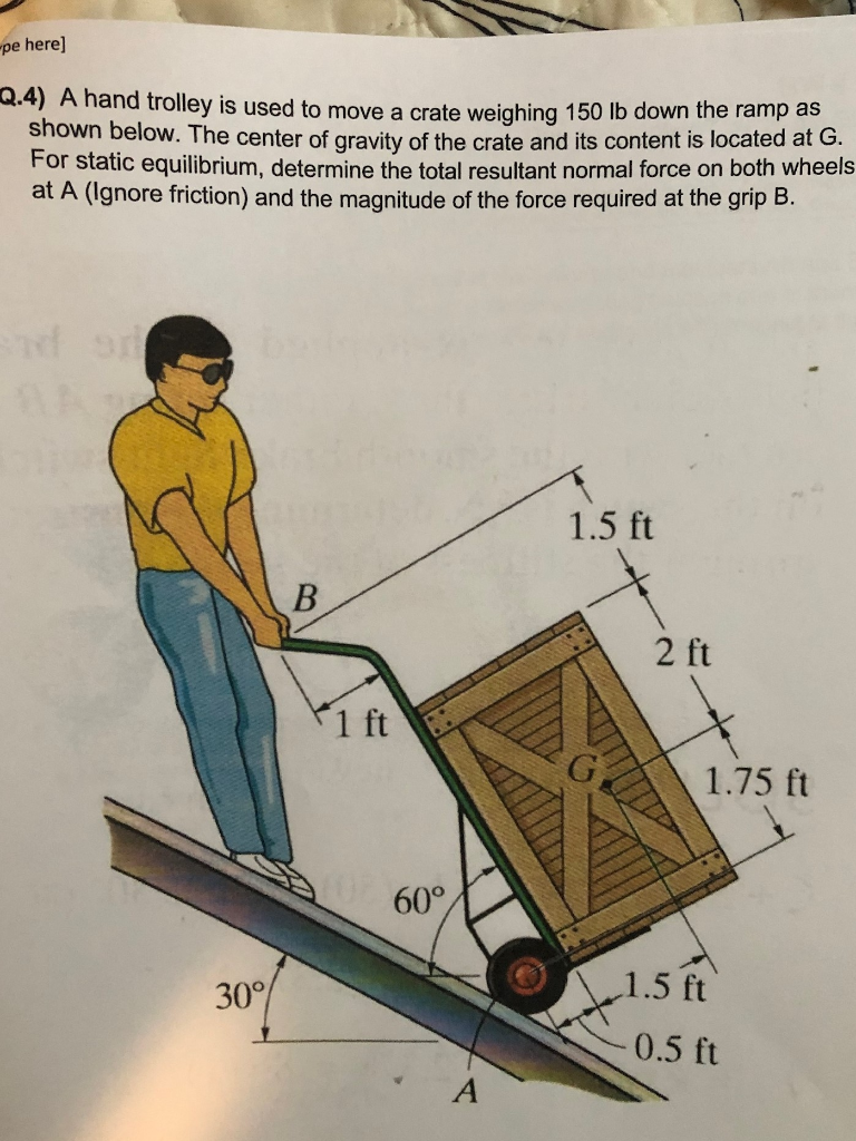 Solved 4) A hand trolley is used to move a crate weighing | Chegg.com