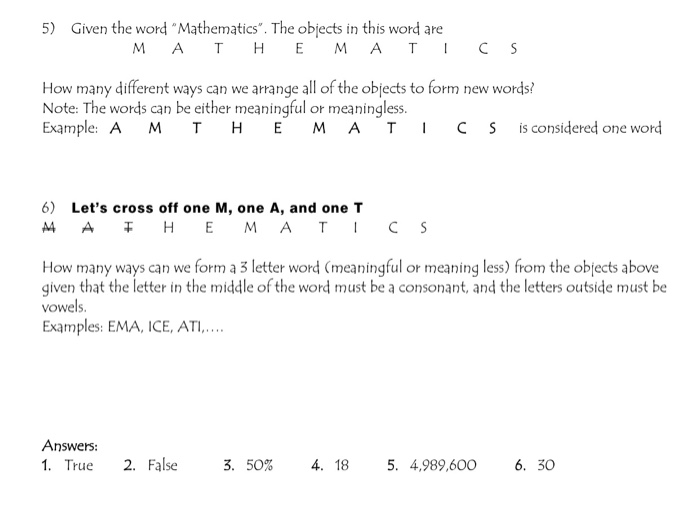 Solved 5 Given The Word Mathematics The Objects In This Chegg
