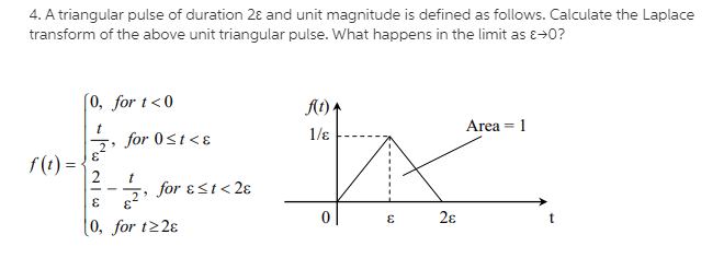 Solved 4. A triangular pulse of duration 2ɛ and unit | Chegg.com